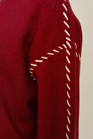 Contrast Stitch Accent Mock Neck Sweater (Burgundy)