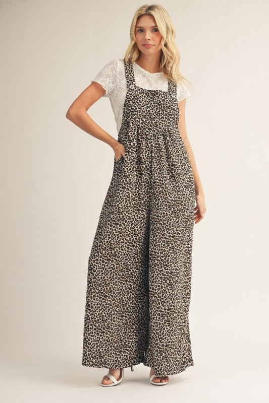 Wide Leg Leopard Print Overalls