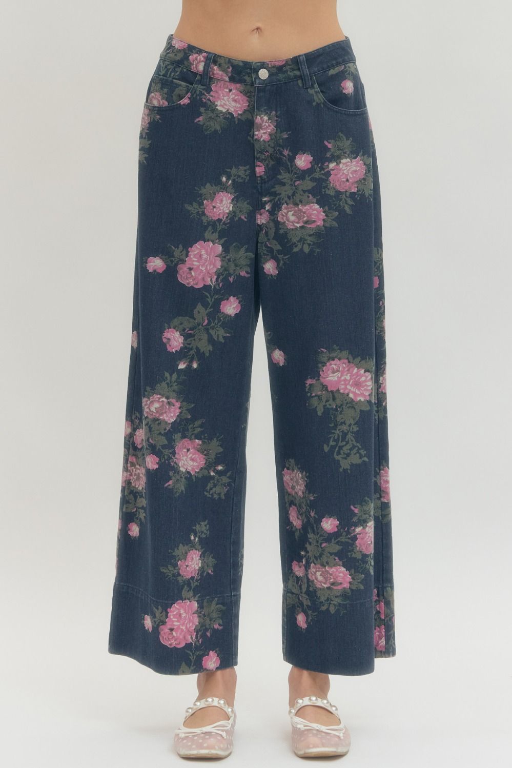 Dark Denim Floral Print Pants