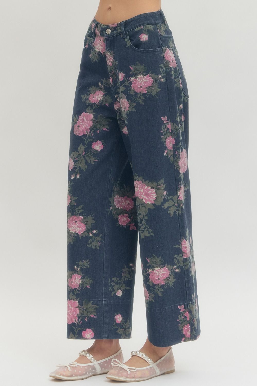 Dark Denim Floral Print Pants
