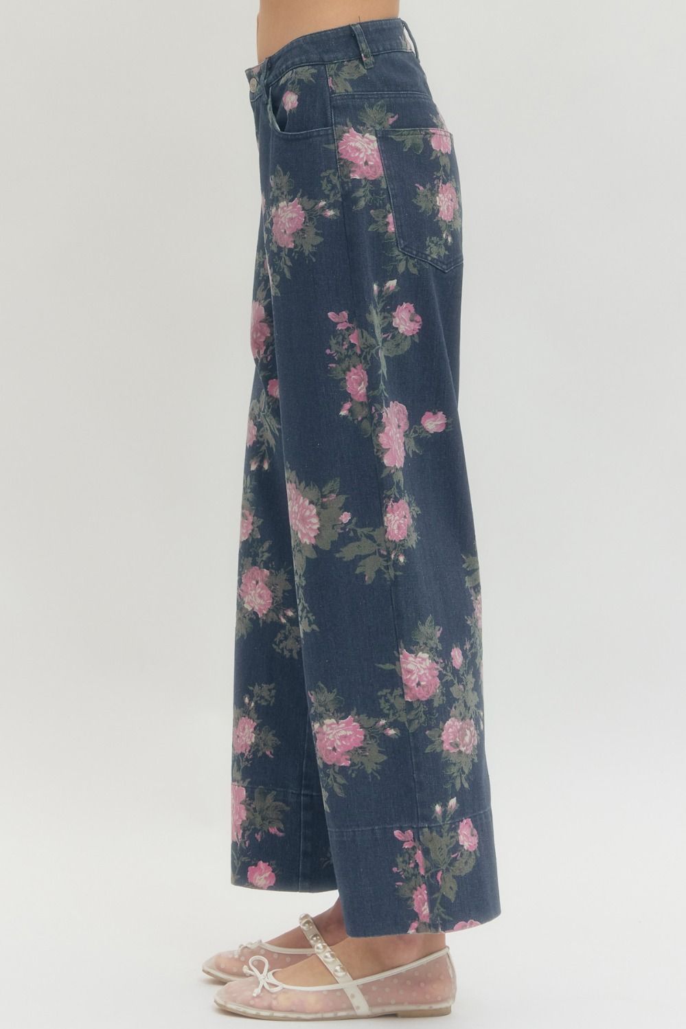 Dark Denim Floral Print Pants