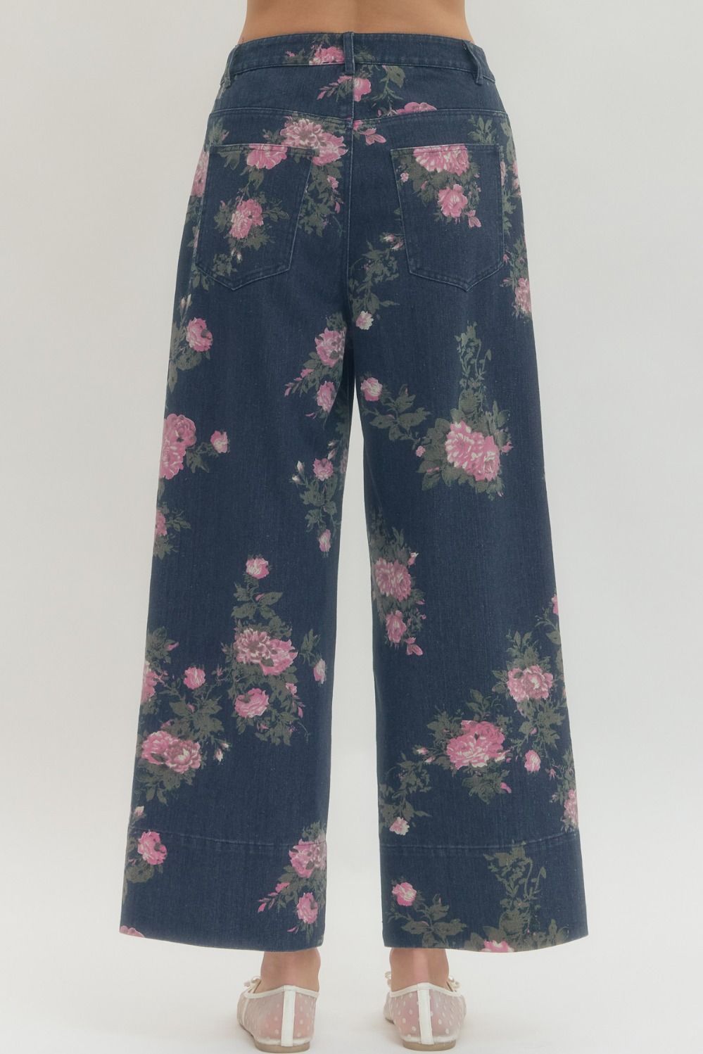 Dark Denim Floral Print Pants