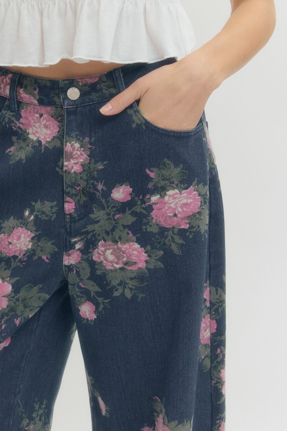 Dark Denim Floral Print Pants