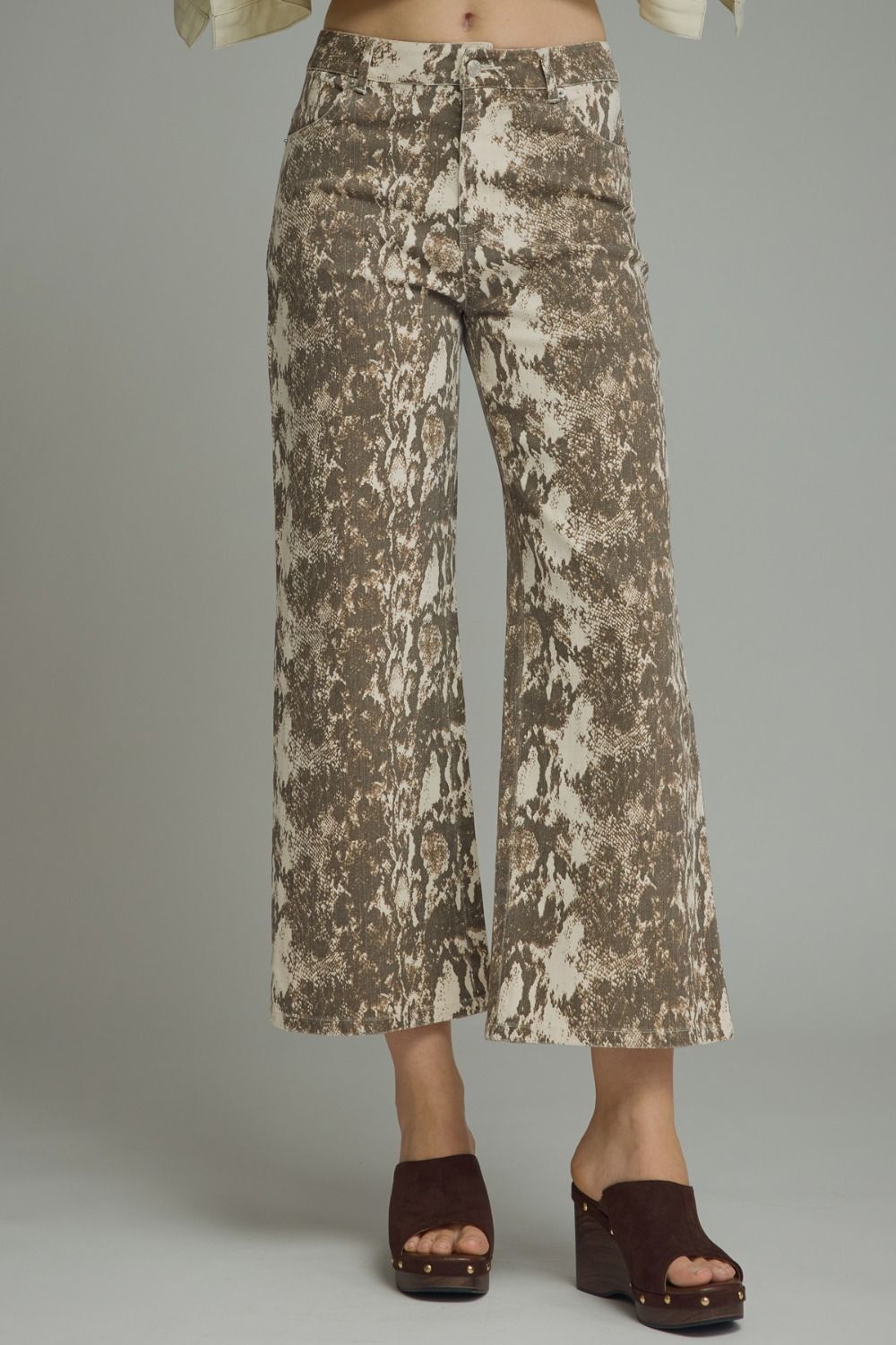 Snake Print Wide Leg Denim Pants