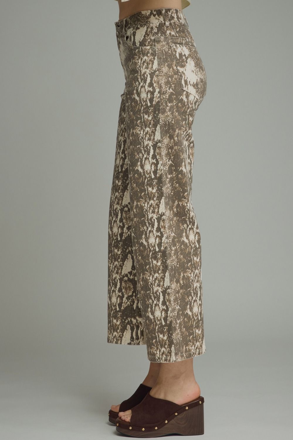 Snake Print Wide Leg Denim Pants