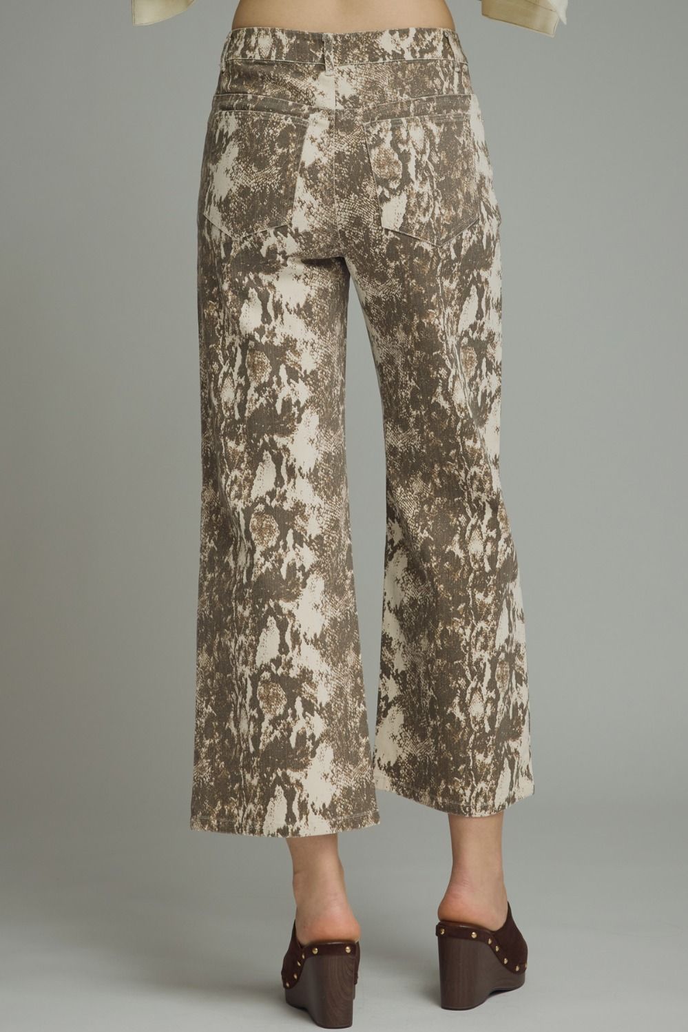 Snake Print Wide Leg Denim Pants