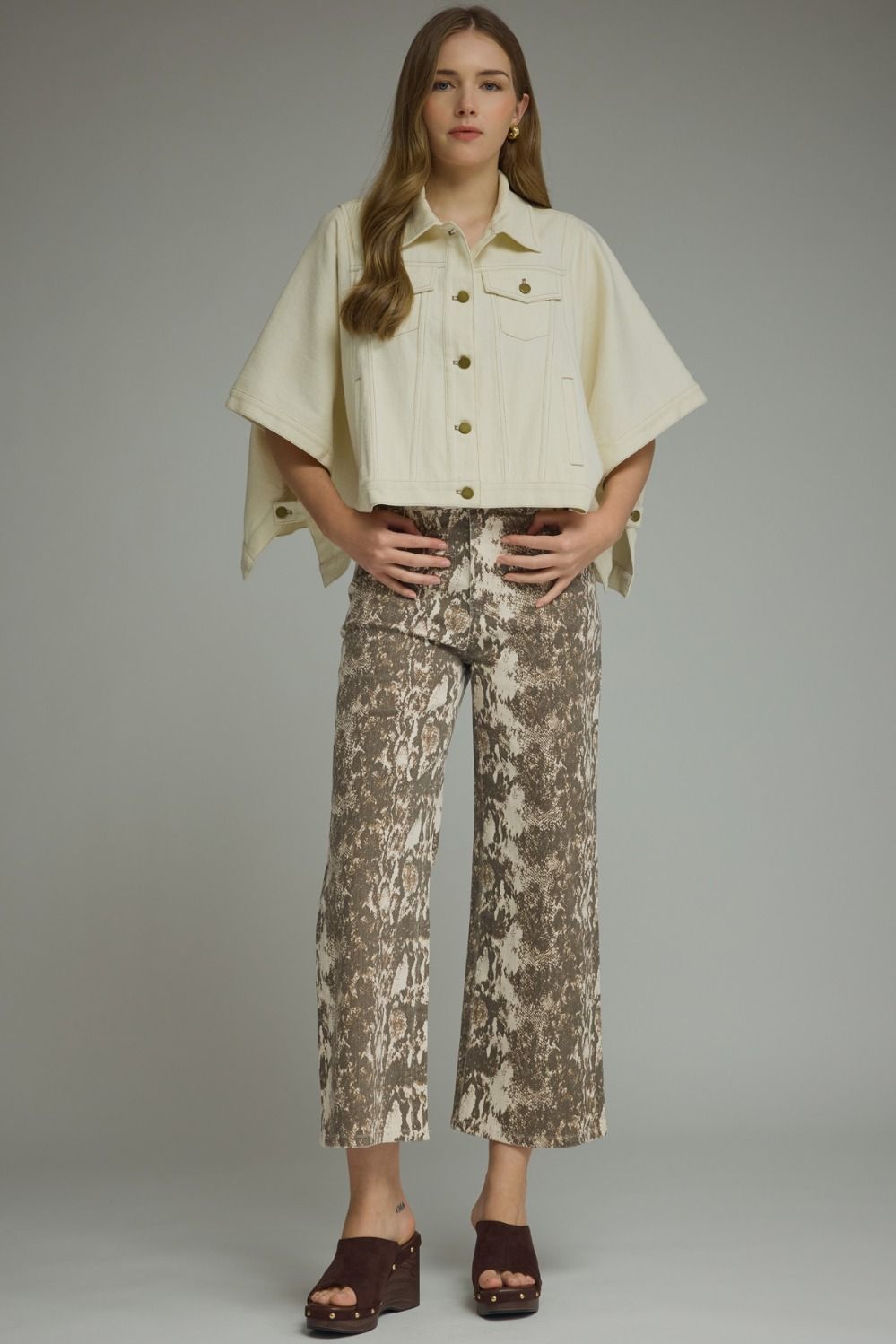 Snake Print Wide Leg Denim Pants