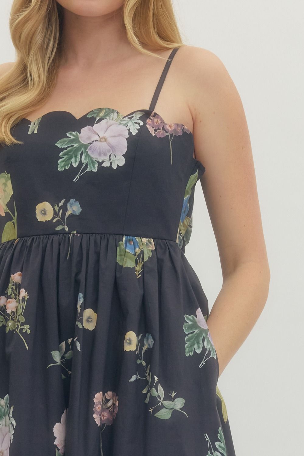 Scallop Neckline Bow Back Midi Dress