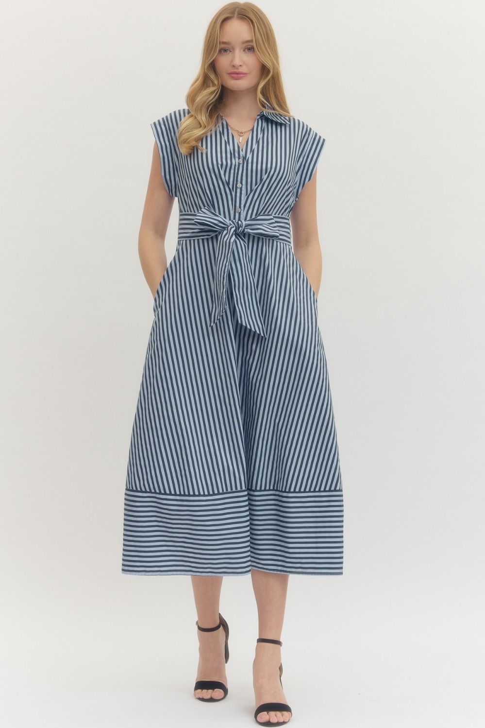 Striped Cap Sleeve Midi Dress (Small - 2X)