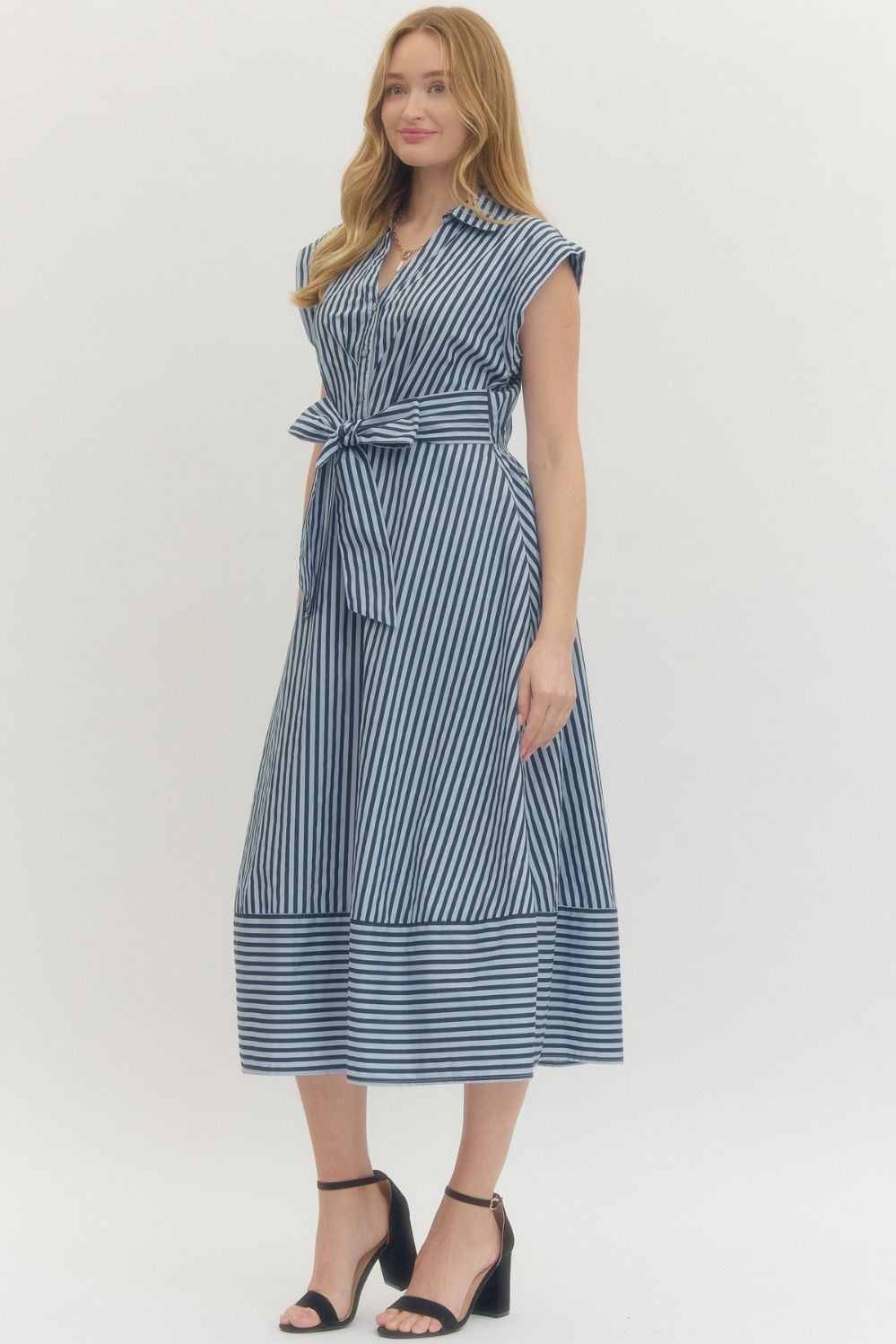 Striped Cap Sleeve Midi Dress (Small - 2X)