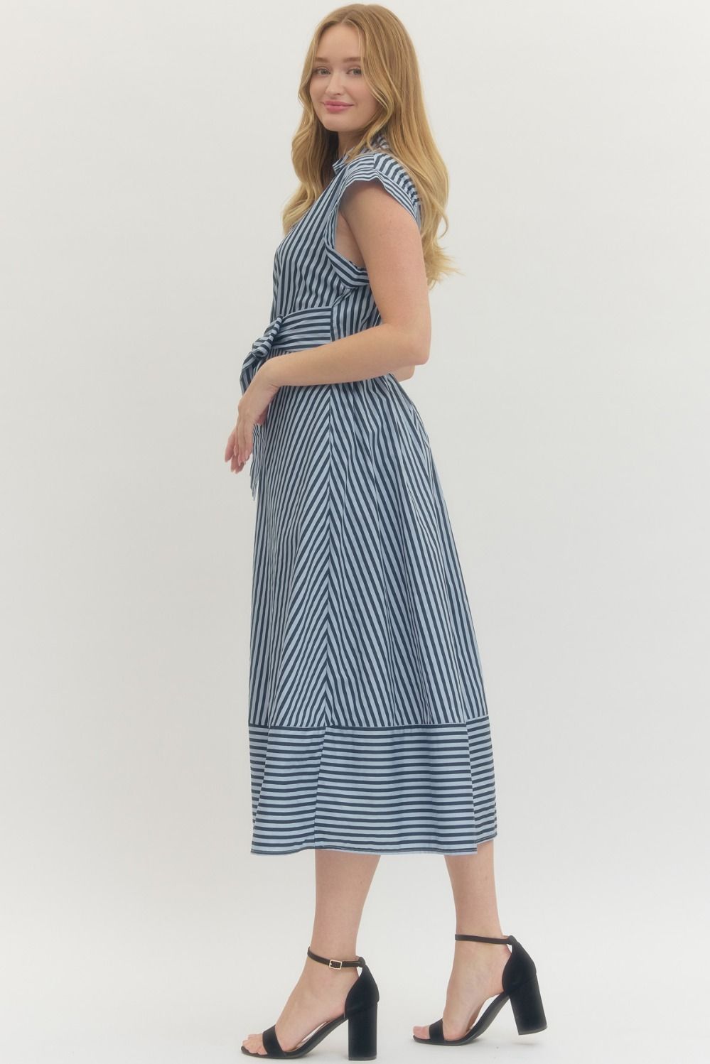 Striped Cap Sleeve Midi Dress (Small - 2X)