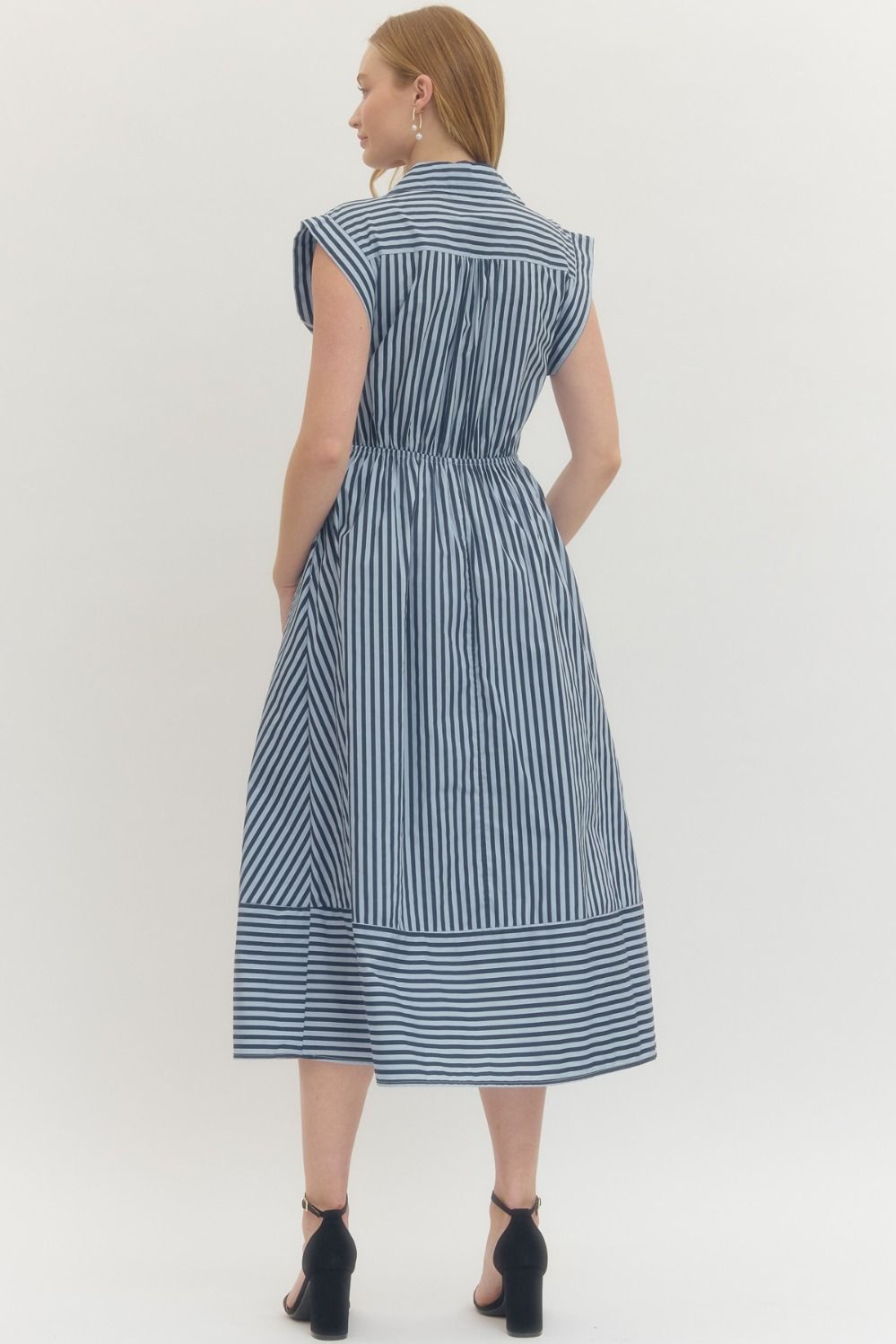Striped Cap Sleeve Midi Dress (Small - 2X)