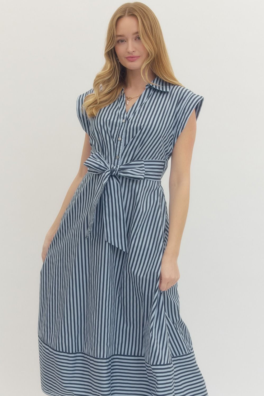 Striped Cap Sleeve Midi Dress (Small - 2X)