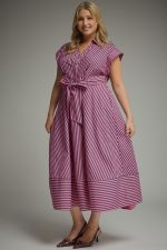 Pink & Navy Pinstripe Cap Sleeve Midi Dress