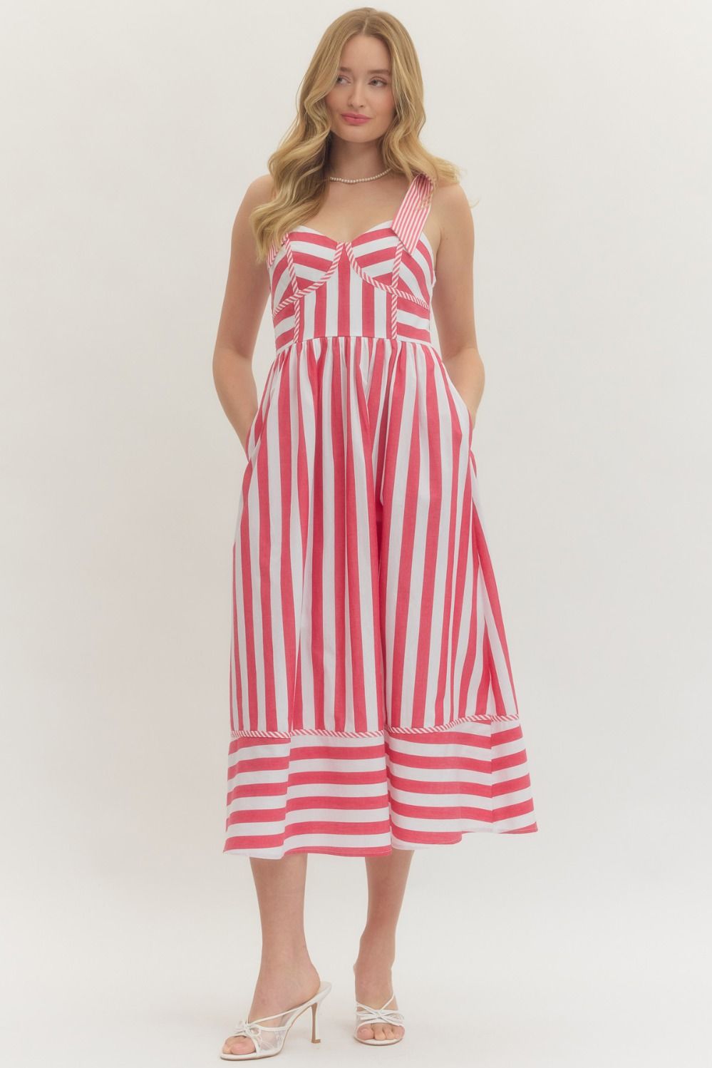 Shaped Bust Striped Sleeveless Midi Dress
