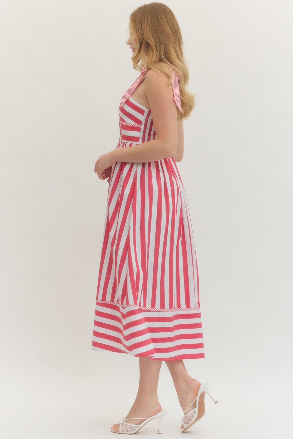 Shaped Bust Striped Sleeveless Midi Dress
