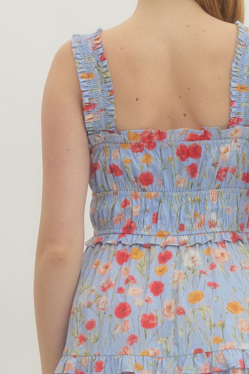 Floral Print Midi Dress w/ Ruffle Straps & Pockets