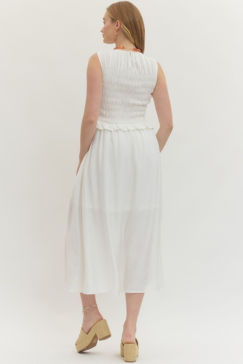 Ruffle Detail Smocked Bust Midi Dress