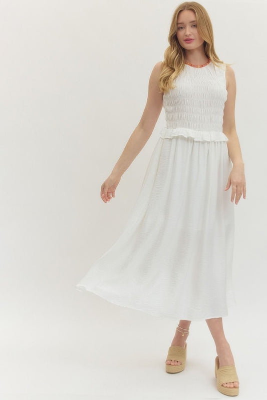 Ruffle Detail Smocked Bust Midi Dress