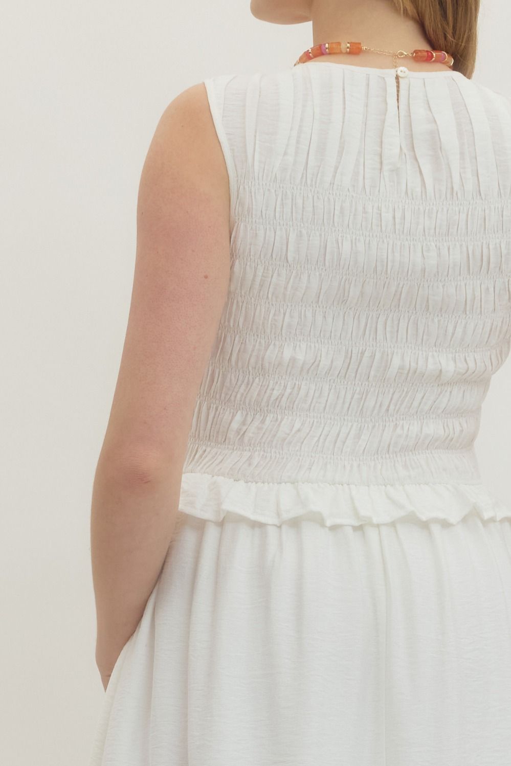 Ruffle Detail Smocked Bust Midi Dress