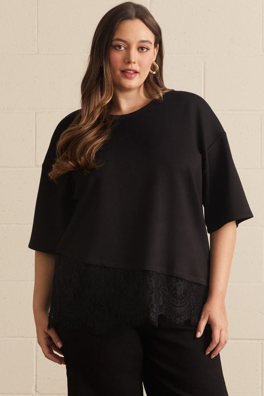 Lace Trim Short Sleeve Top (XL - 2X)
