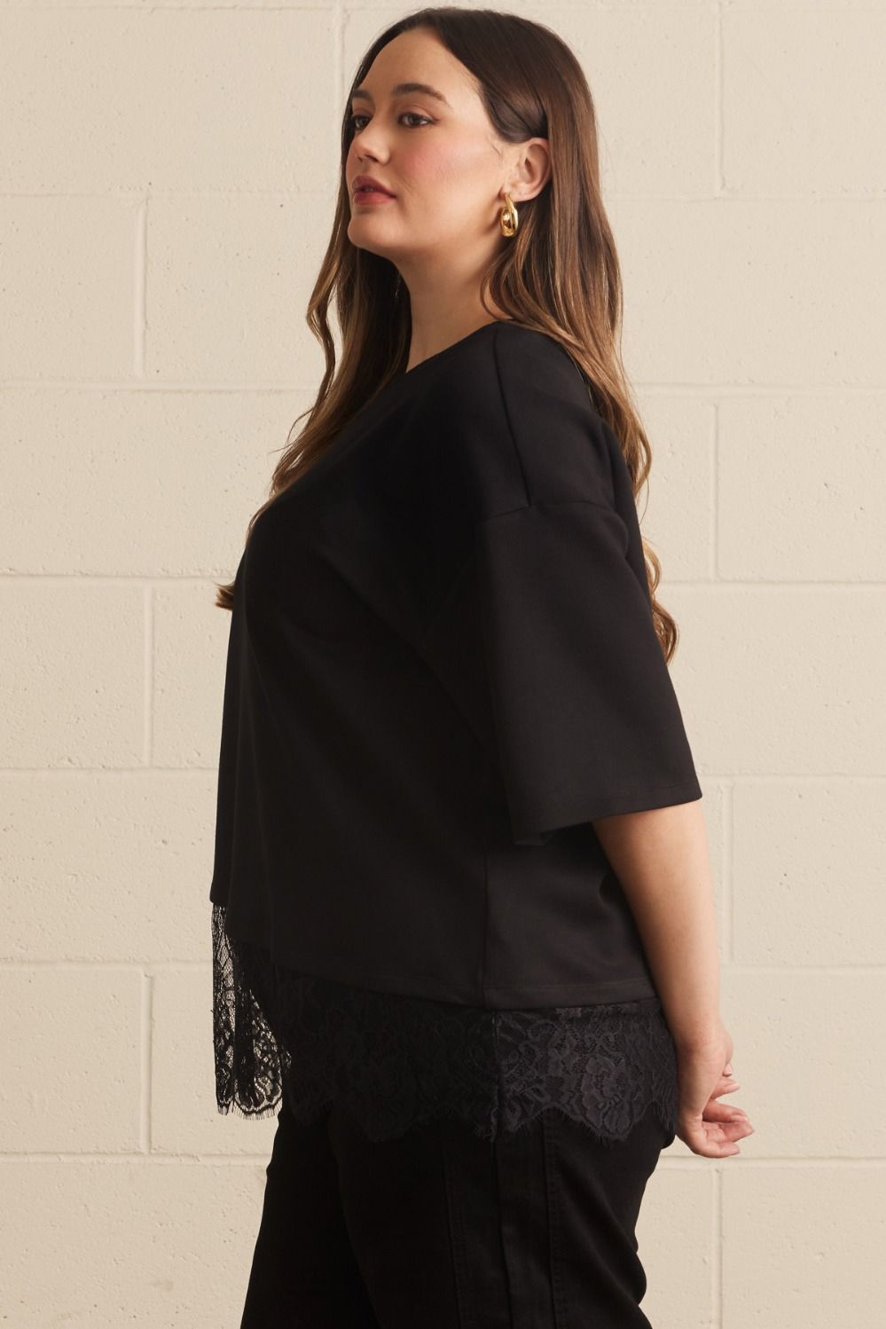 Lace Trim Short Sleeve Top (XL - 2X)