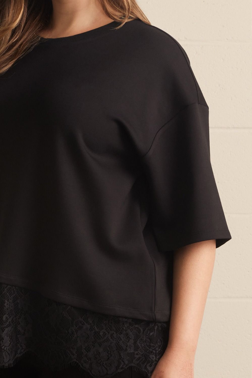 Lace Trim Short Sleeve Top (XL - 2X)