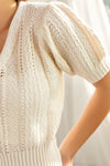 Knit Puff Sleeve Button Front Sweater