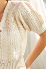 Knit Puff Sleeve Button Front Sweater