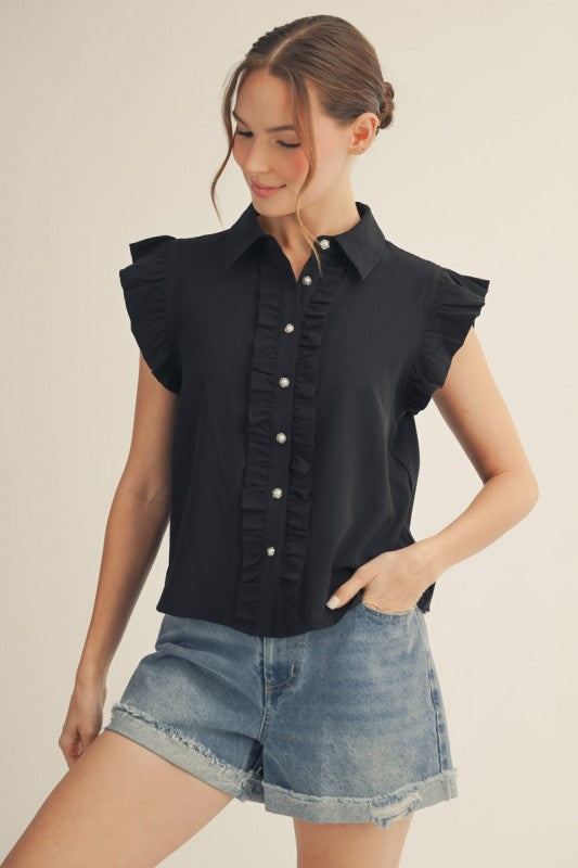 Ruffle Detail Pearl Button Blouse