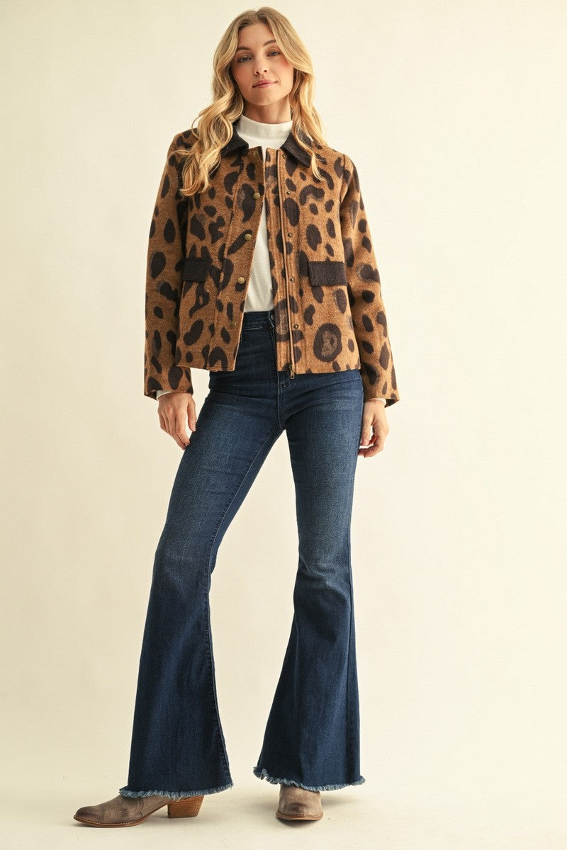Corduroy Contrast Animal Print Barn Jacket