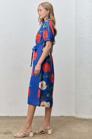 Bold Floral Print Puff Sleeve Midi Dress (S - 3XL)