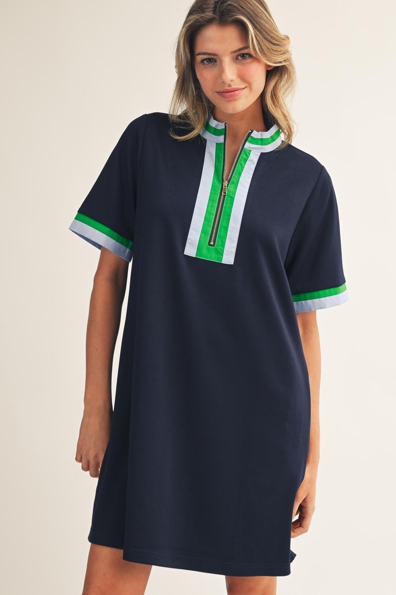 1/4 Zip Short Sleeve Casual Dress (S - 2XL)