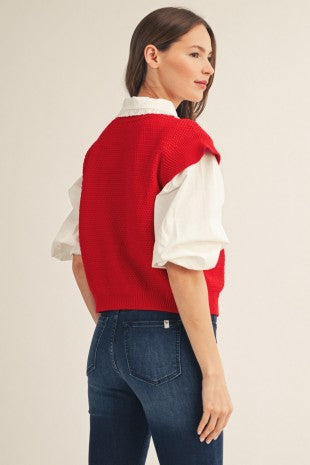 Shell Button Sweater Vest (Red Vest Only)