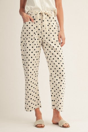 Drawstring Waist Barrell Leg Polka Dot Pants