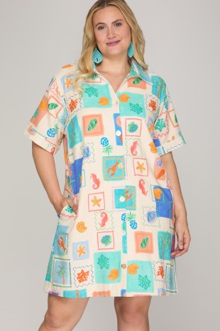 Coastal Short Sleeve Dress (XL - 2X)