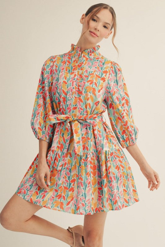 Vibrant Print 3/4 Sleeve Cotton Dress (Plus Size)