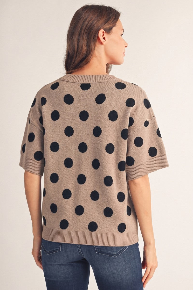Drop Shoulder Polka Dot Pullover