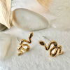 "Grasslands" Tiny Snake Stud Earrings with Rhinestones in Gold