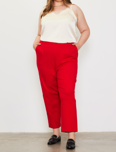 Knit Pintuck Trouser - Scarlet Red (Plus Size)