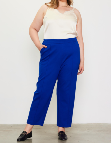 Knit Pintuck Trouser - Cobalt Blue (Plus Size)