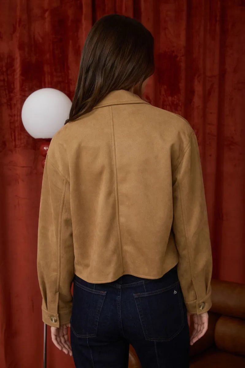 Collared Button Down Cropped Suede Jacket