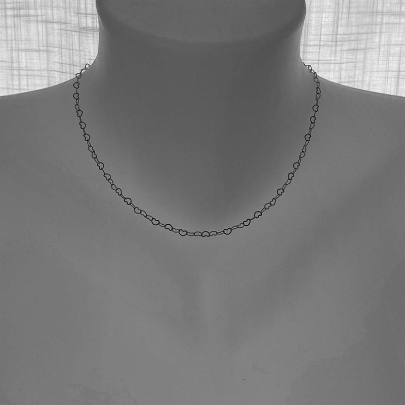 "Love Bites" Tiny Heart Chain Necklace Silver