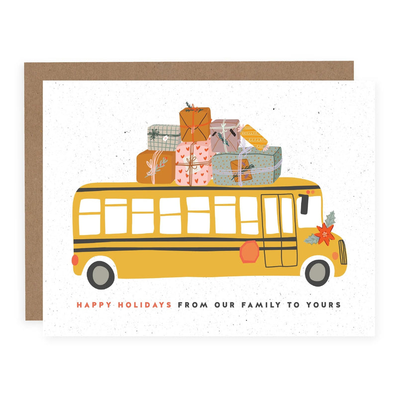 "Merry Christmas From Our Family To Yours" Bus Driver Holiday Card