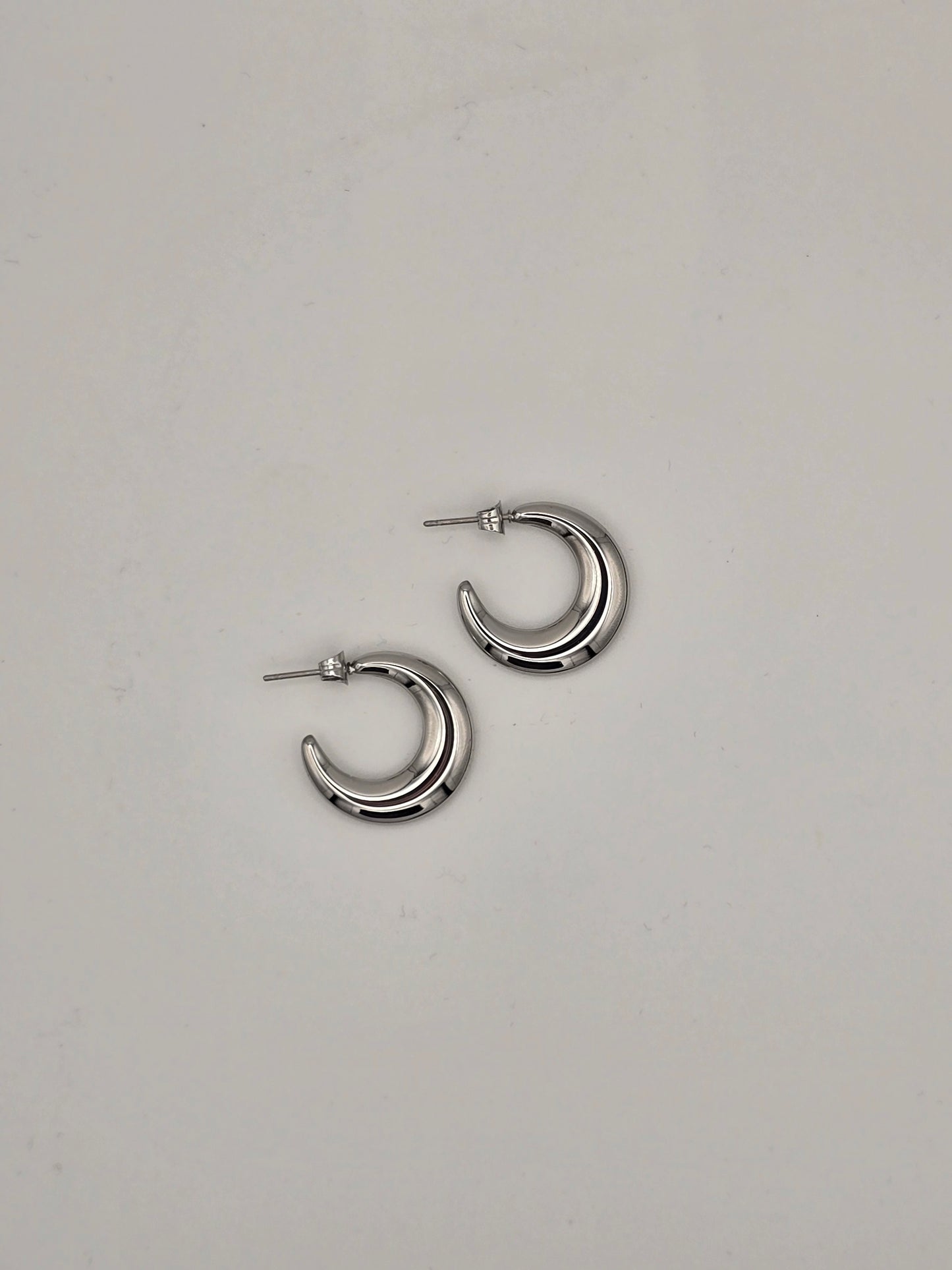 Stainless Steel Flat Half Hoops in Gold or Silver