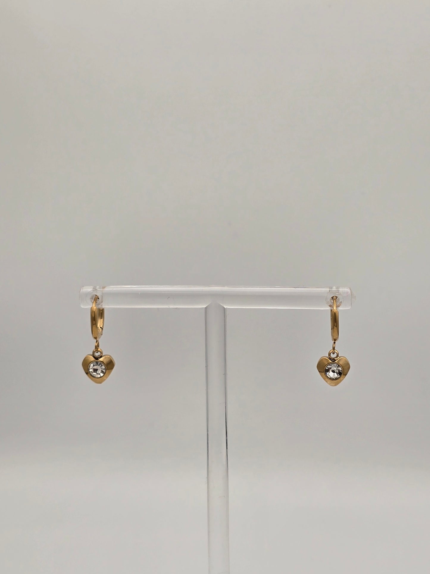 Drop Heart Hoop Earrings Gold or Silver
