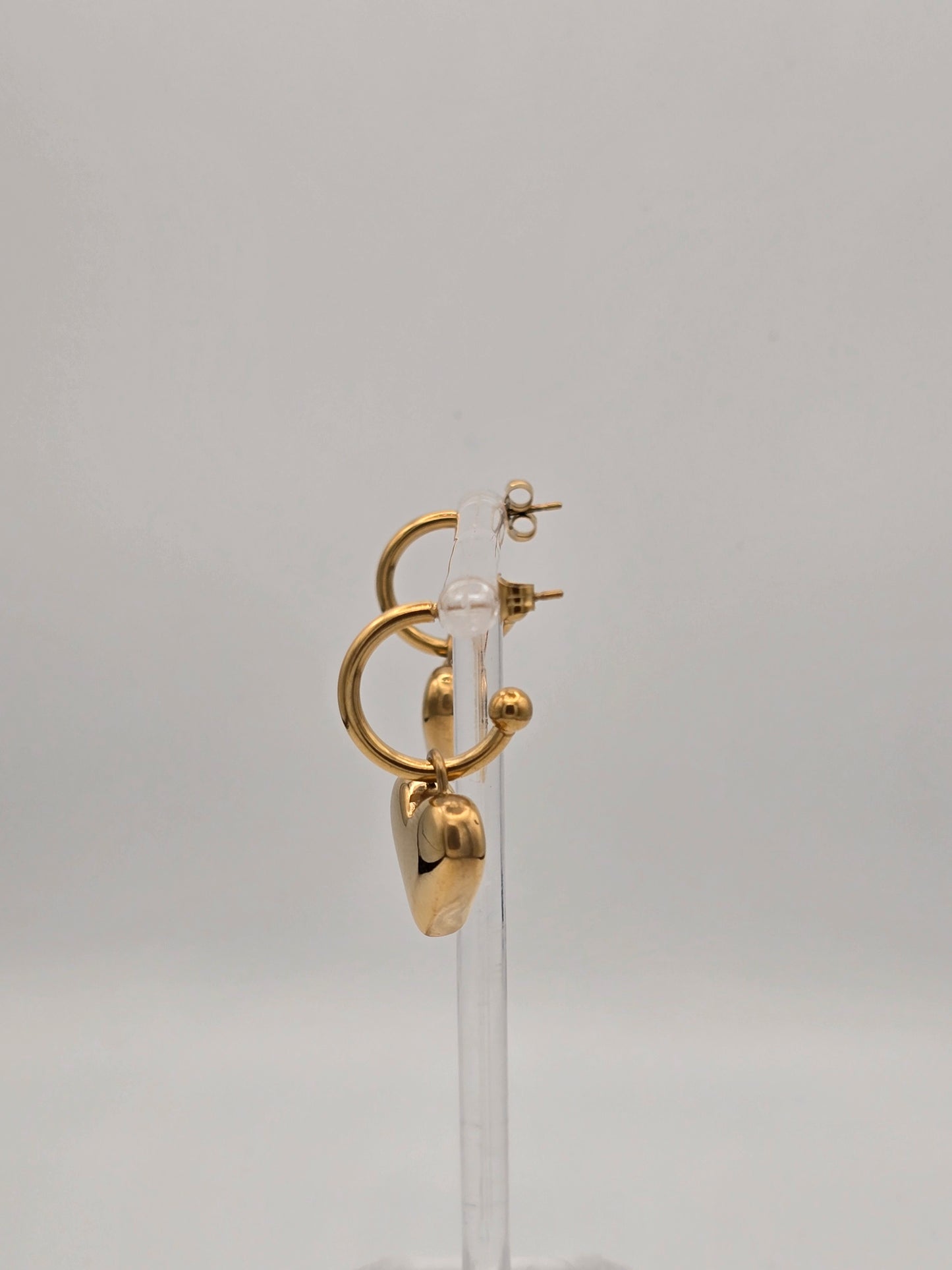 Stainless Steel Heavy Heart Hoop Earrings Gold or Silver