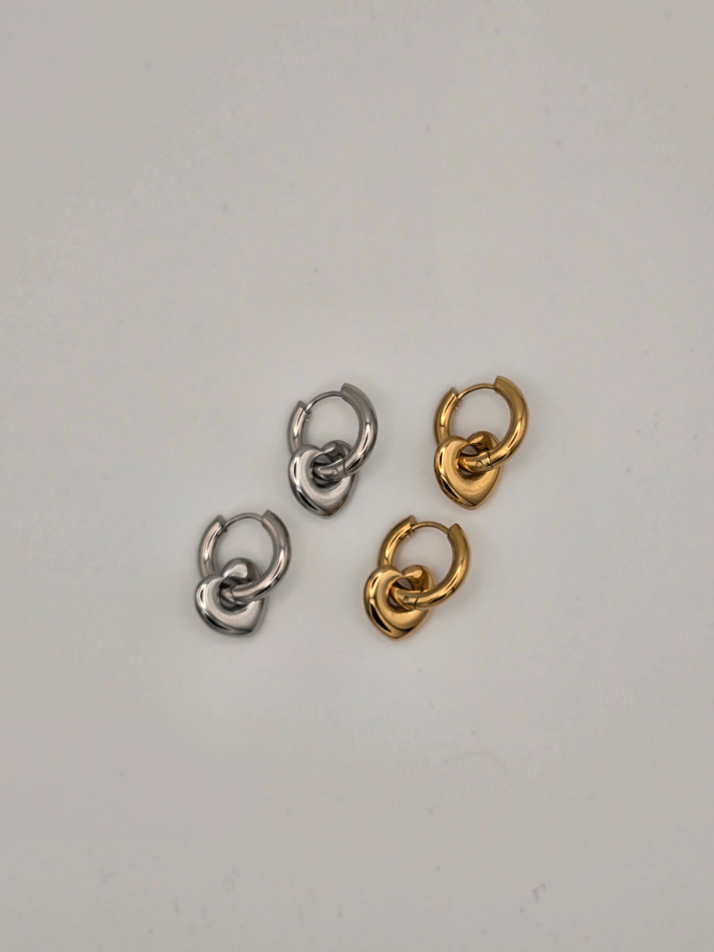 Stainless Steel Heart Dangle Hoop Earrings Gold or Silver