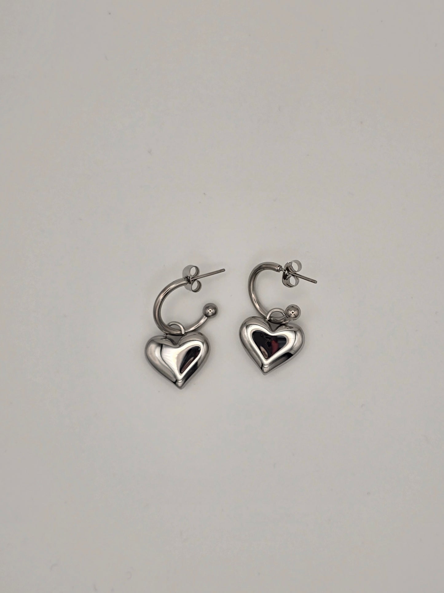 Stainless Steel Heavy Heart Hoop Earrings Gold or Silver