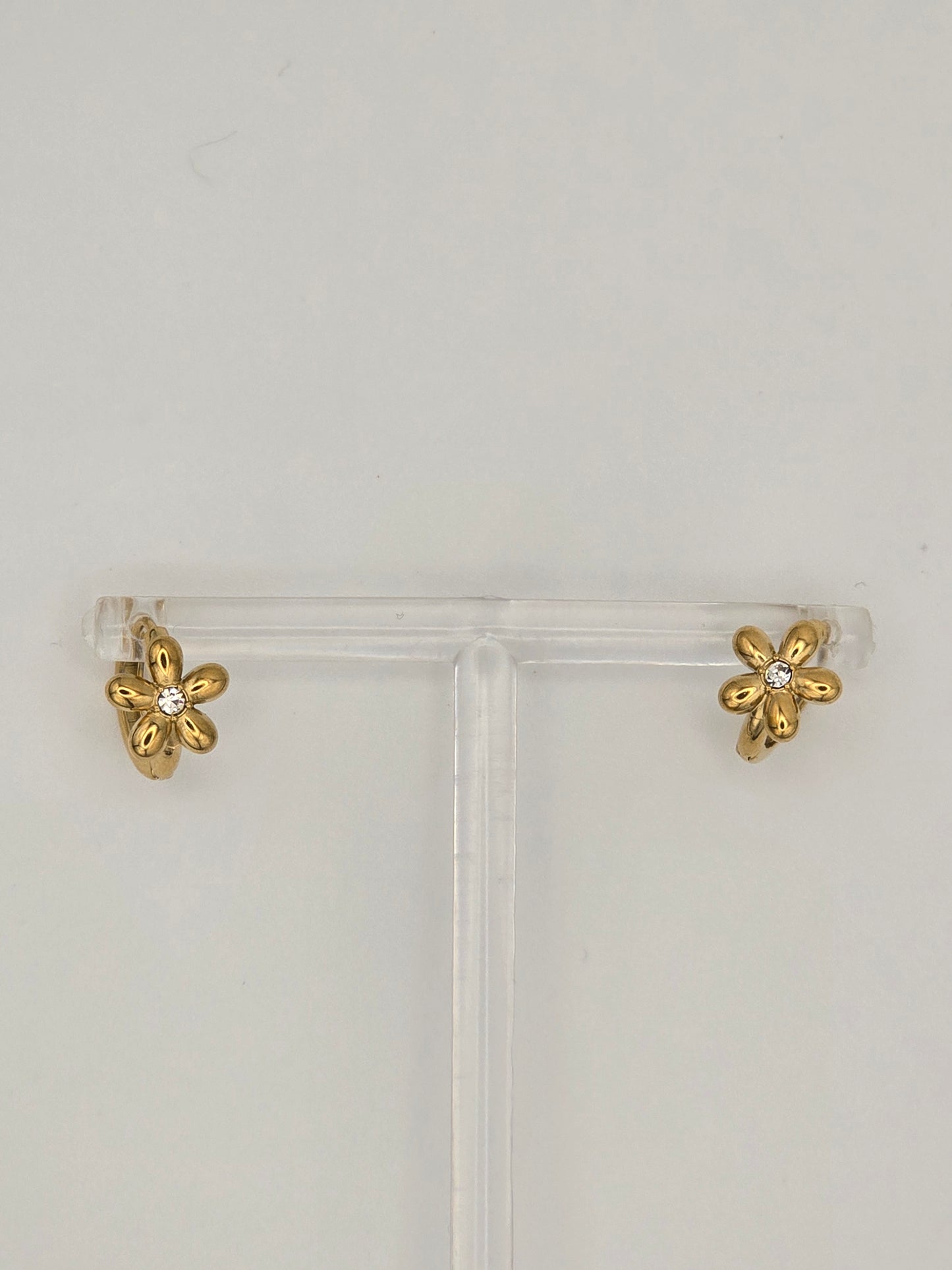 Stainless Steel Flower Hoops w/ Sparkle Center